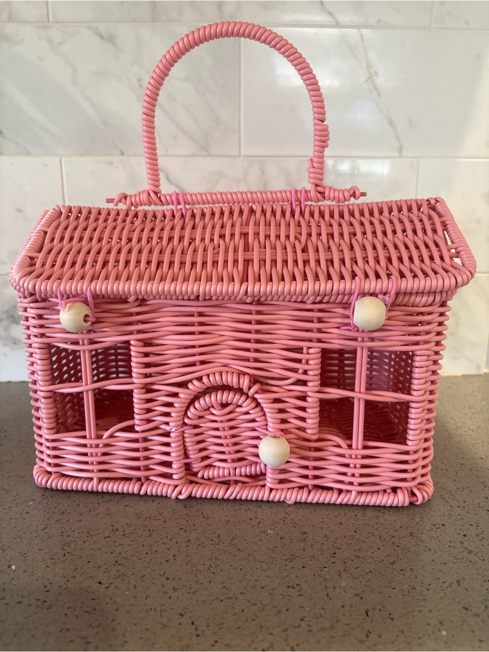 Pink Woven Straw Handbag Tote